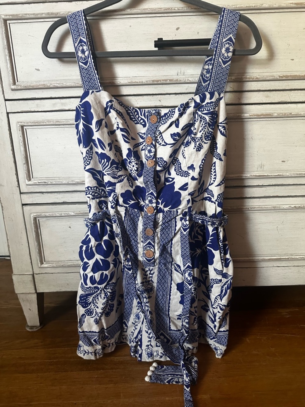 Rachel Zoe Blue and Cream Floral Square-Neck Romper